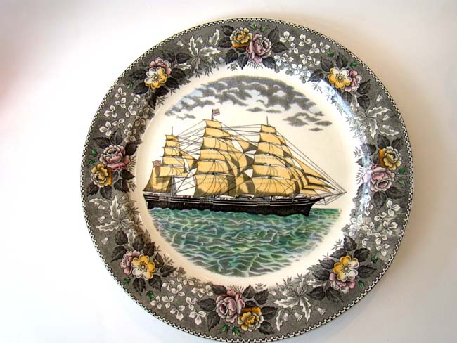 A fabulous 19th century serving plate by Adams Potteries of England depicting the Clipper Ship "Great Republic" from an engraving by N. Currier in 1853